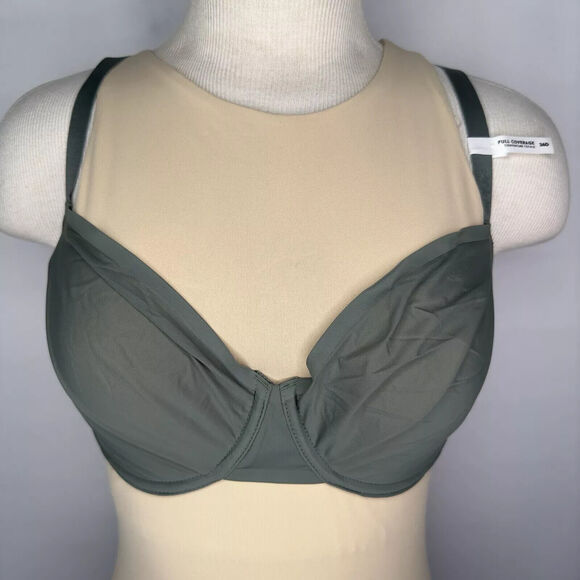 Smoothez by Aerie Bra Full Coverage Sheer Mesh Unlined Underwire In Sage 36D NEW - Picture 2 of 10
